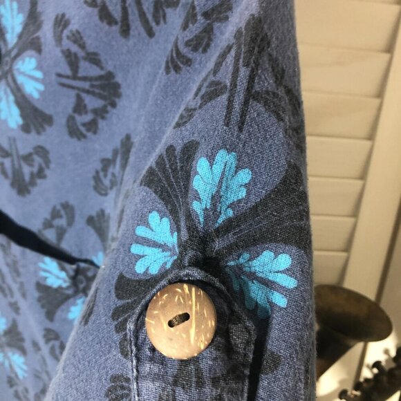 Vintage Boho Shirt Floral Paisley Blue Cotton Size Large - Picture 6 of 8